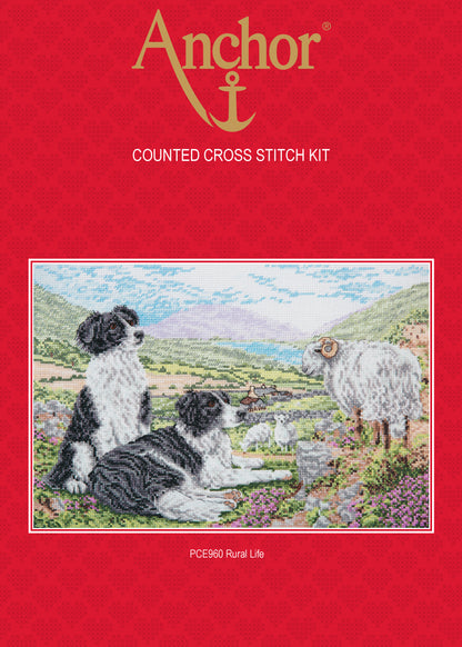 Información Kit Bordado en punto de cruz de dos perros pastores con sus cabras en el prado de Anchor