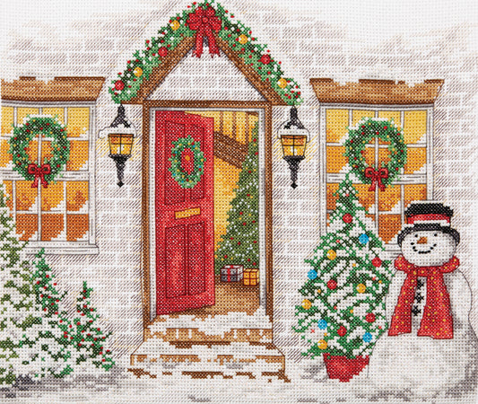 Kit de punto de cruz de casa en navidad con árbol de navidad y muñeco de nieve de Anchor