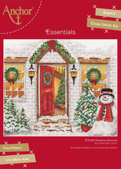 Información Kit de punto de cruz de casa en navidad con árbol de navidad y muñeco de nieve de Anchor