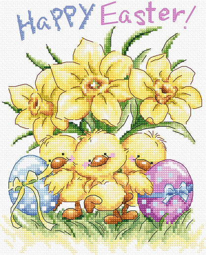 Kit de Punto de Cruz Letistitch "Three Chicks with Daffodils and Egg" - L8059