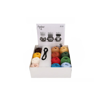 Caja con ovillos y hilos Kit de crochet para crear a los tres reyes magos de Anchor