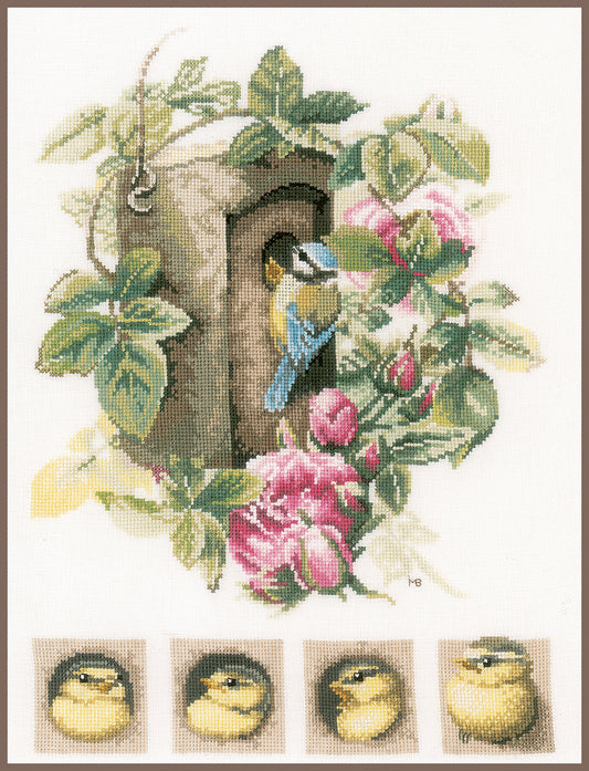 Kreuzstichset „Vogelhaus mit Rosen“ – PN0008031
