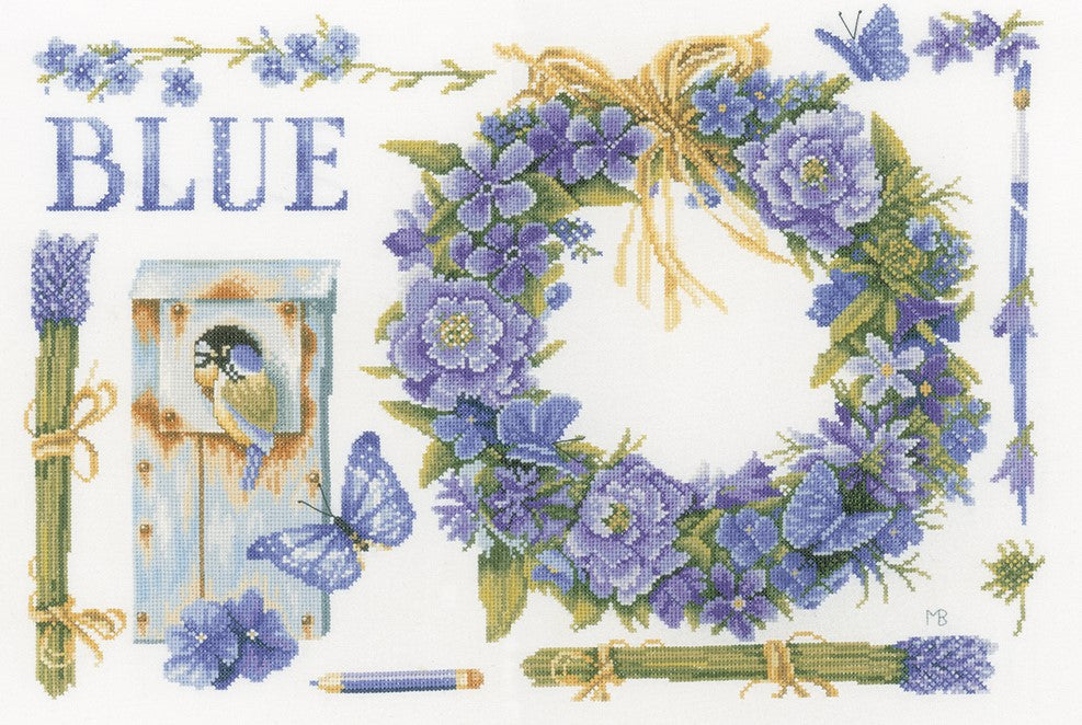 Kit punto de cruz "Lavender Wreath and Blue Tit" - PN0149993